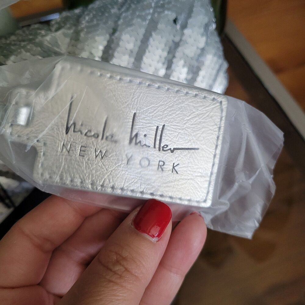 Nicole Miller Silver Sequin Handbag Chevron Quilted Crossbody Purse Evening Bag - Picture 3 of 12